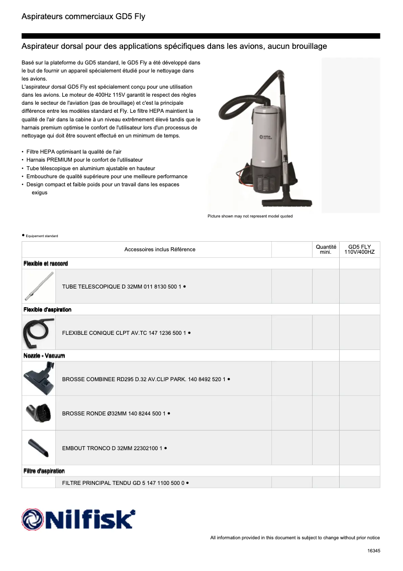 Page 1 of the manual Technical Sheet Nilfisk GD5