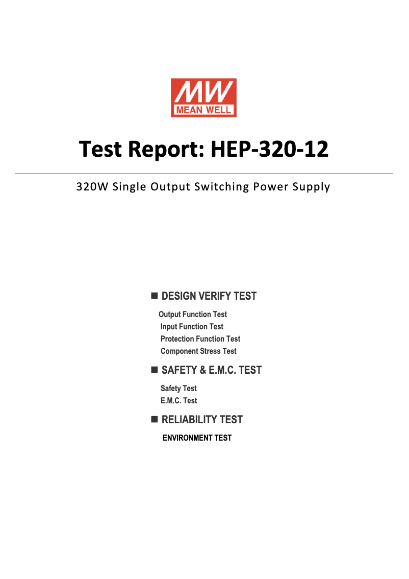 Page 1 of the manual Technical Sheet Mean Well HEP-320-12