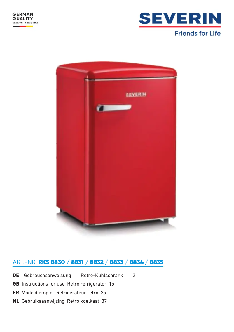 Page 1 of the manual User Manual Severin RKS 8835