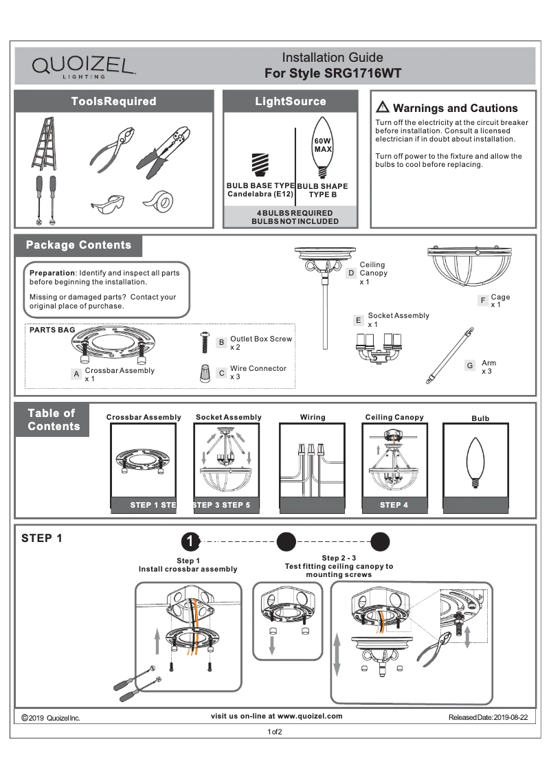 Page 1 of the manual User Manual Quoizel Sergeant SRG1716WT