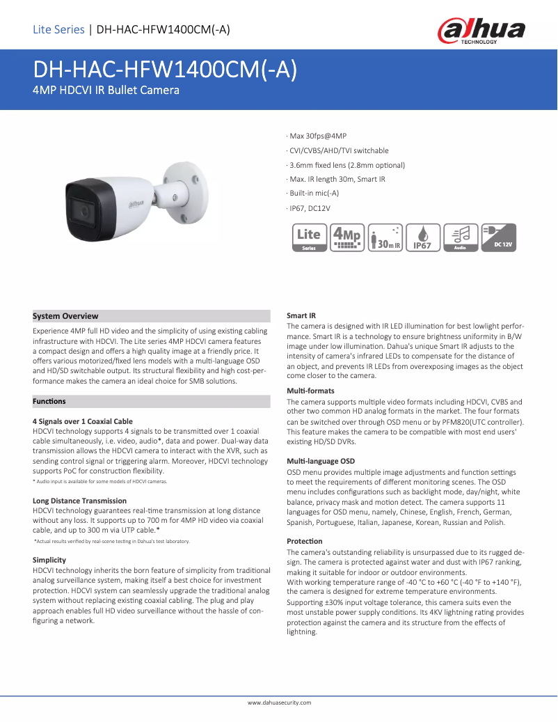 First page image of the manual for HAC-HFW1400CM-A