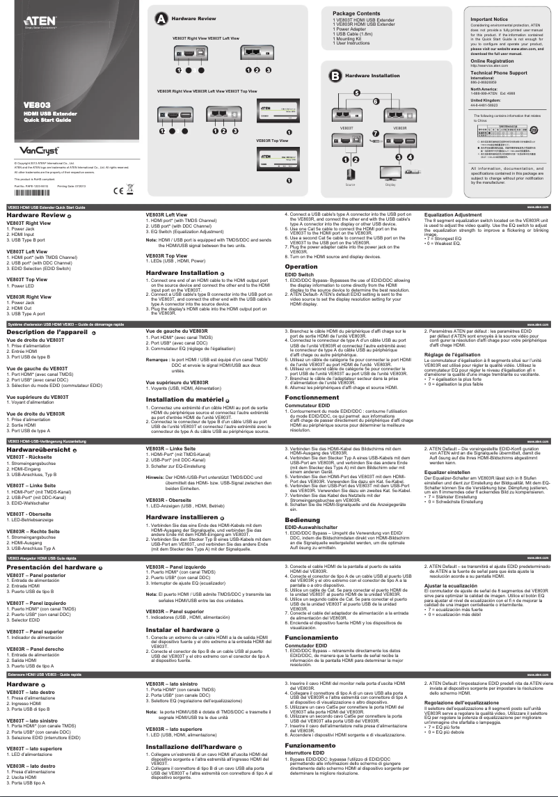 Page 1 de la notice Manuel utilisateur ATen VE803
