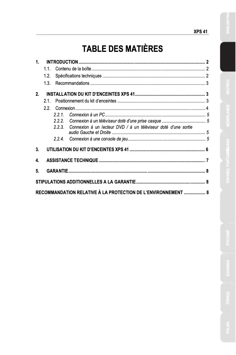 Page 1 de la notice Manuel utilisateur Hercules XPS 41