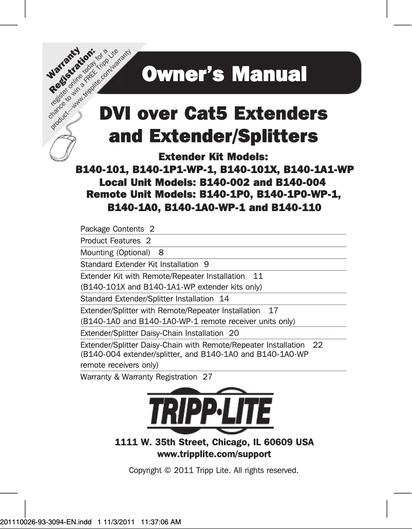 First page image of the manual for B140-1P0-WP-1