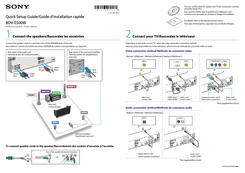 Page 1 of the manual Installation Guide Sony BDV-E500W