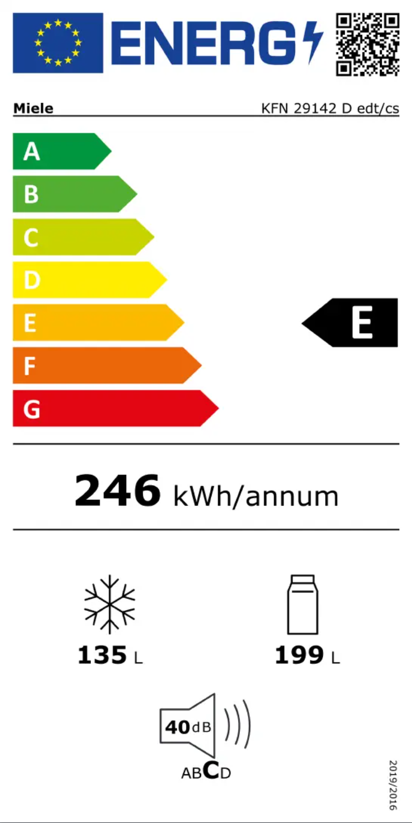 Page 1 of the manual Energy Label Miele KFN 29142 D