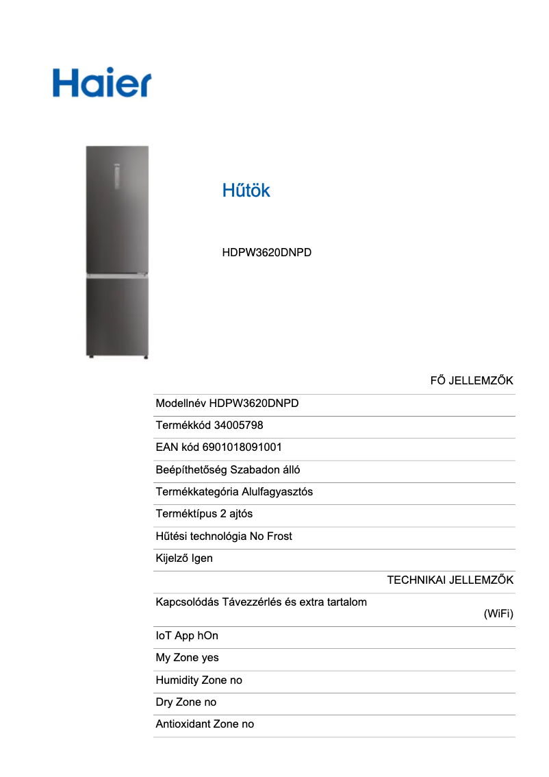 Page 1 of the manual Energy Label Haier HDPW3620DNPD