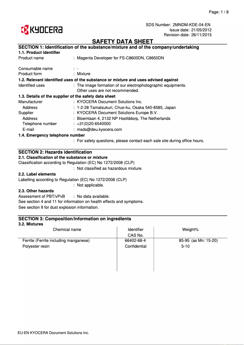 First page image of the manual for FS-C8650DN