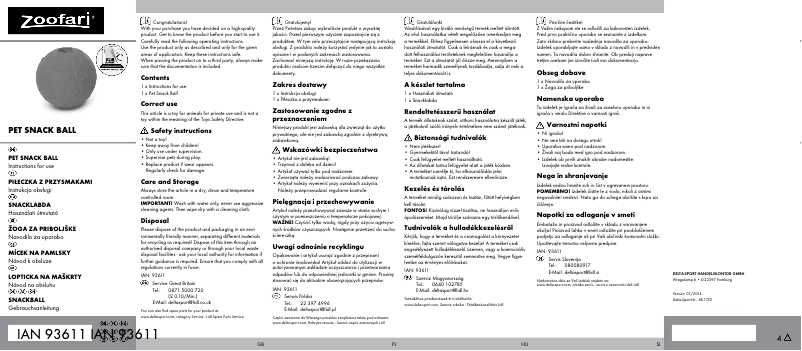 First page image of the manual for IAN 93611