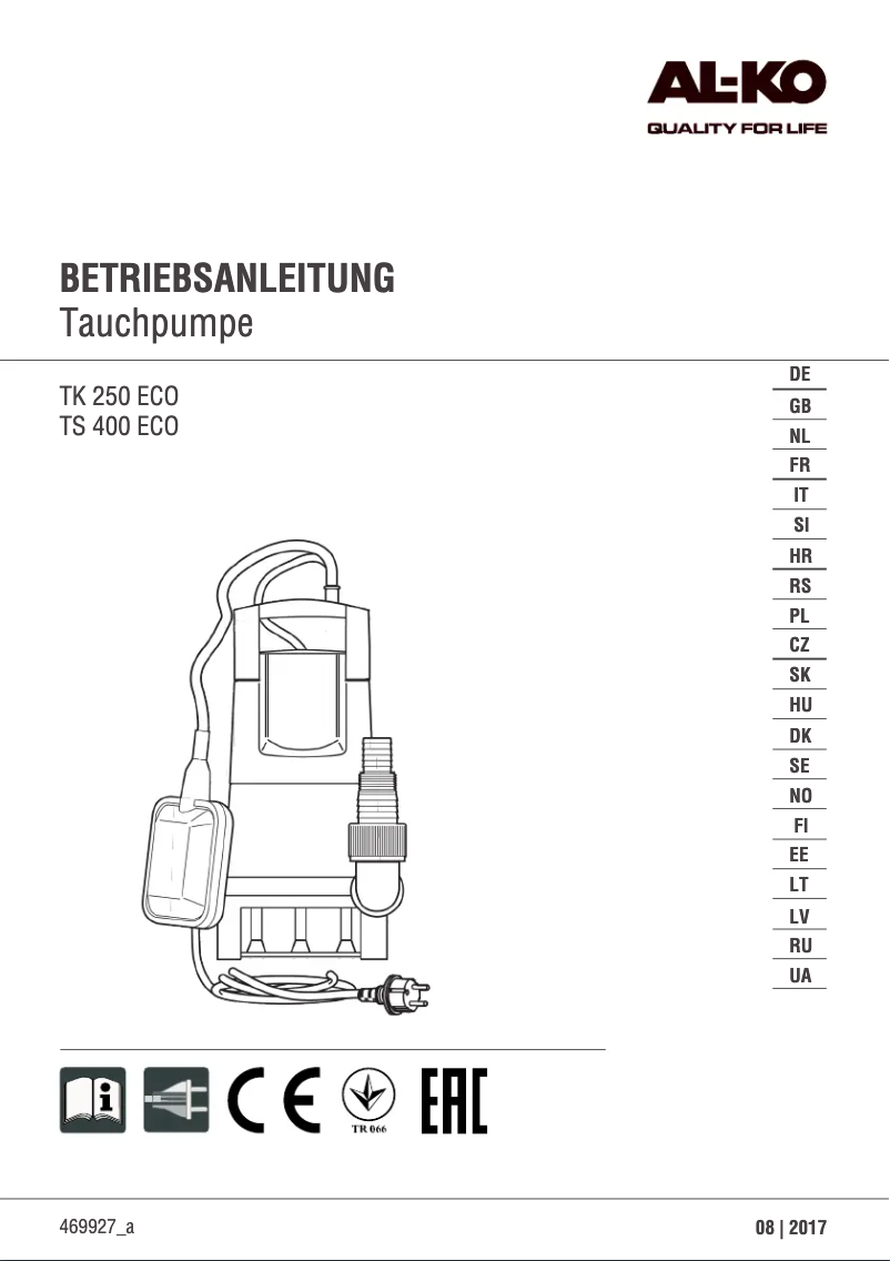 Page 1 of the manual User Manual AL-KO TS 400 ECO