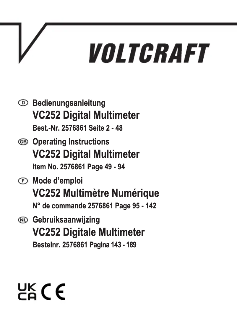 First page image of the manual for VC252