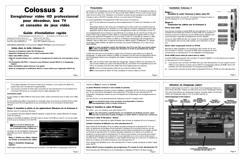 Page 1 of the manual User Manual Hauppauge Colossus 2