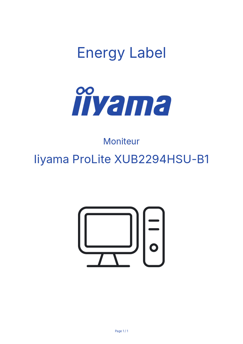 Page 1 of the manual Energy Label Iiyama ProLite XUB2294HSU-B1