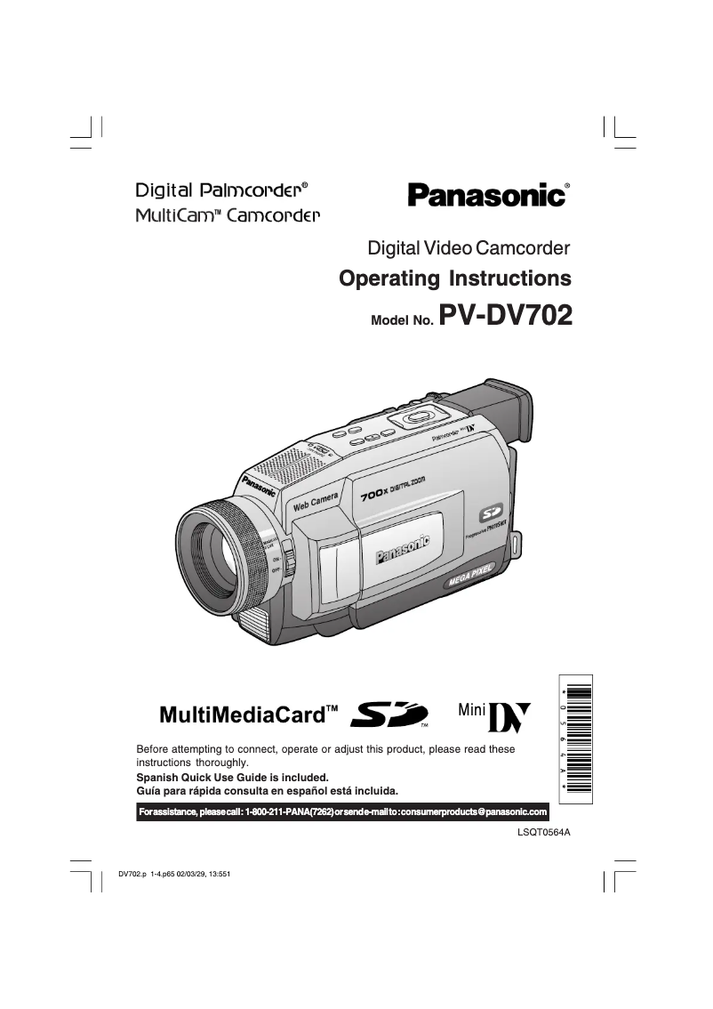 First page image of the manual for PV-DV702