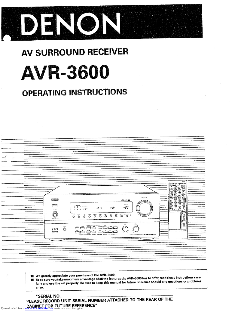 First page image of the manual for AVR-3600