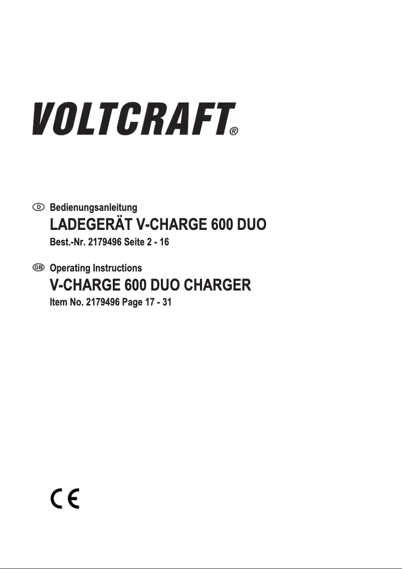 Page 1 of the manual User Manual Voltcraft V-Charge 600 Duo