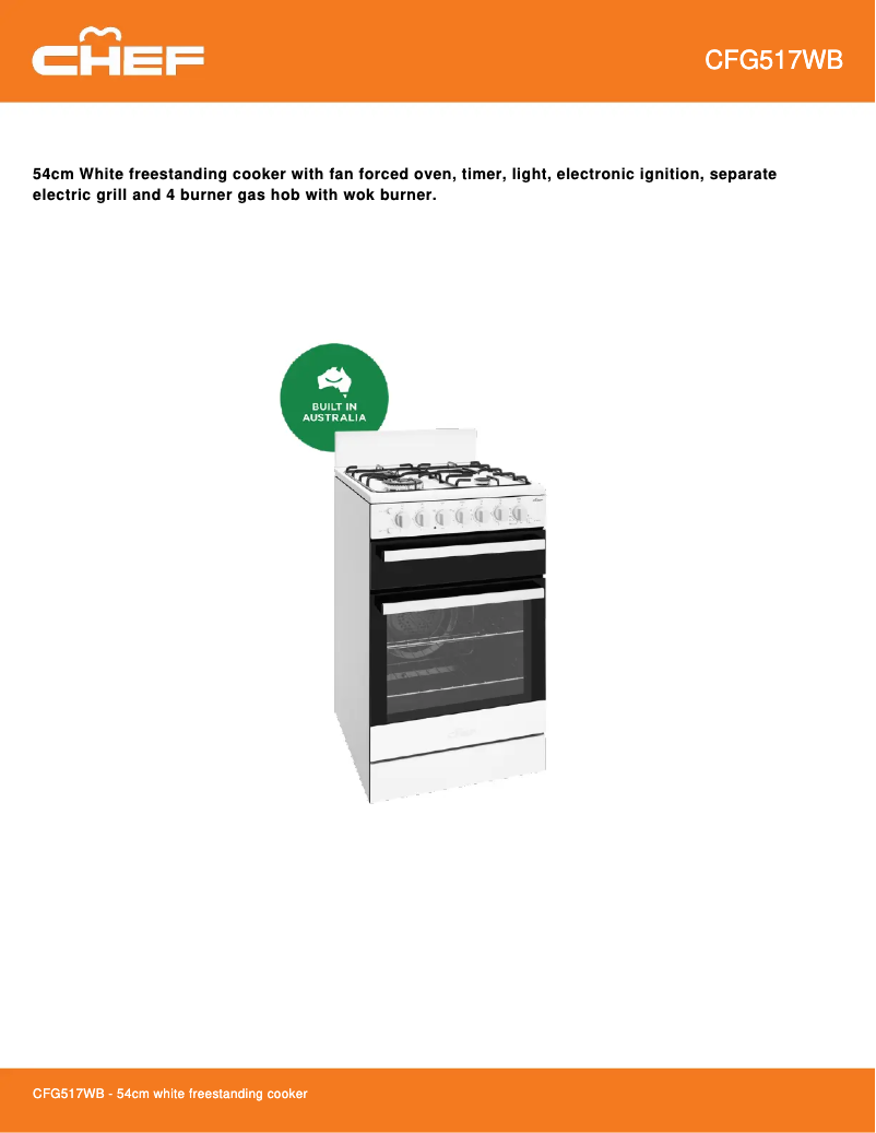 Page 1 of the manual Technical Sheet Chef CFG517WB