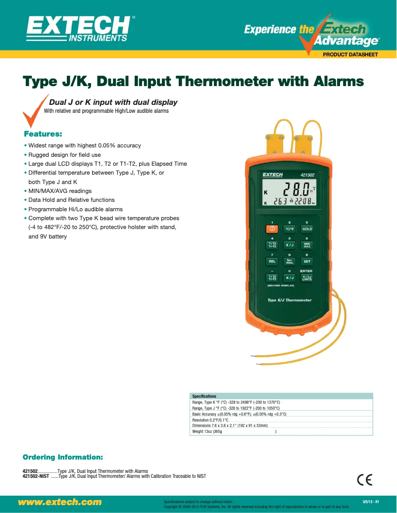 Page 1 of the manual Technical Sheet Extech 421502
