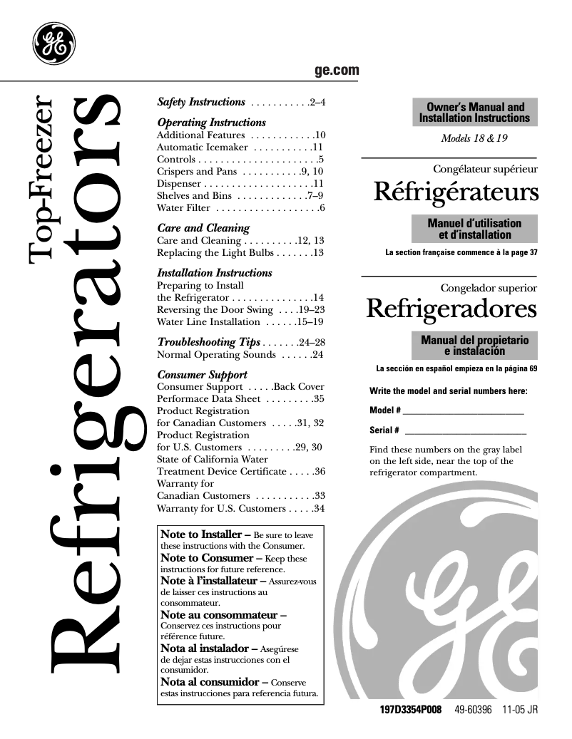 Page 1 of the manual Use and Maintenance Manual GE Adora DTS18ICSBB