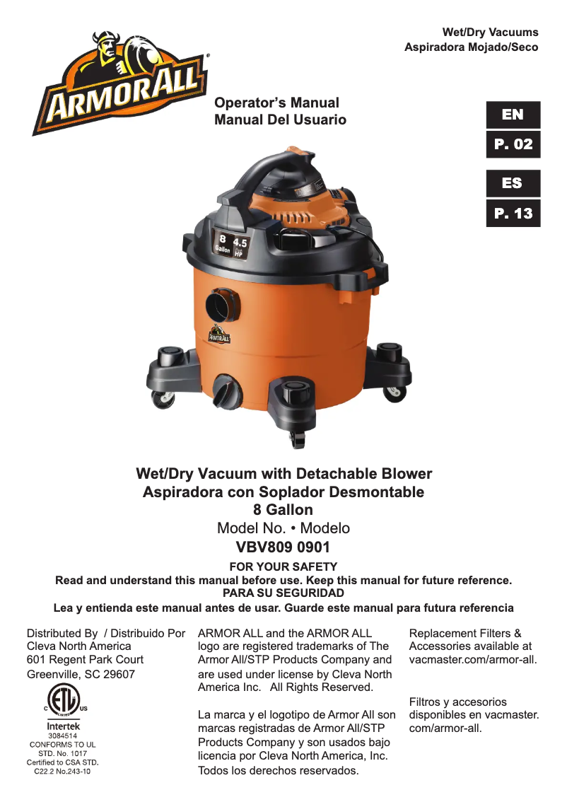 First page image of the manual for VBV809PF 0901