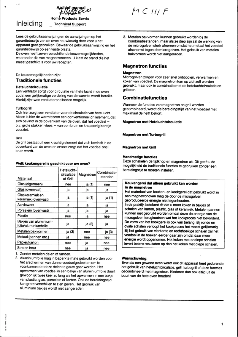 First page image of the manual for MC111F
