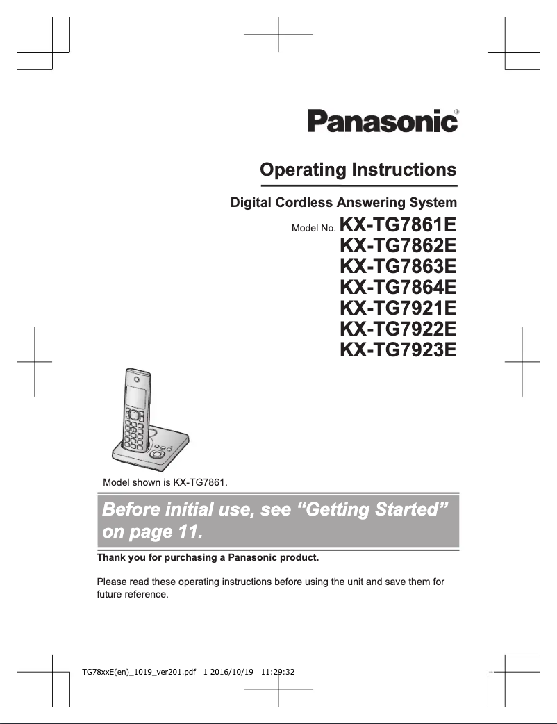 First page image of the manual for KX-TG7923E