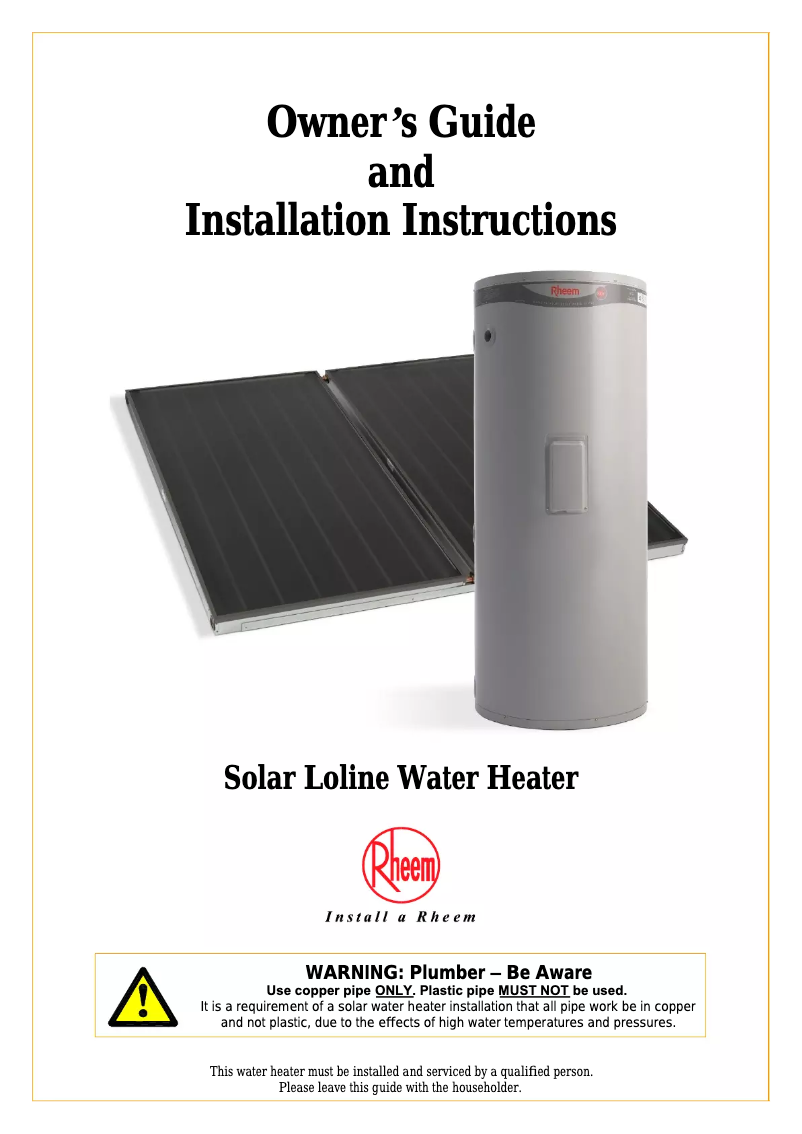 Page 1 of the manual User Manual Rheem 511340