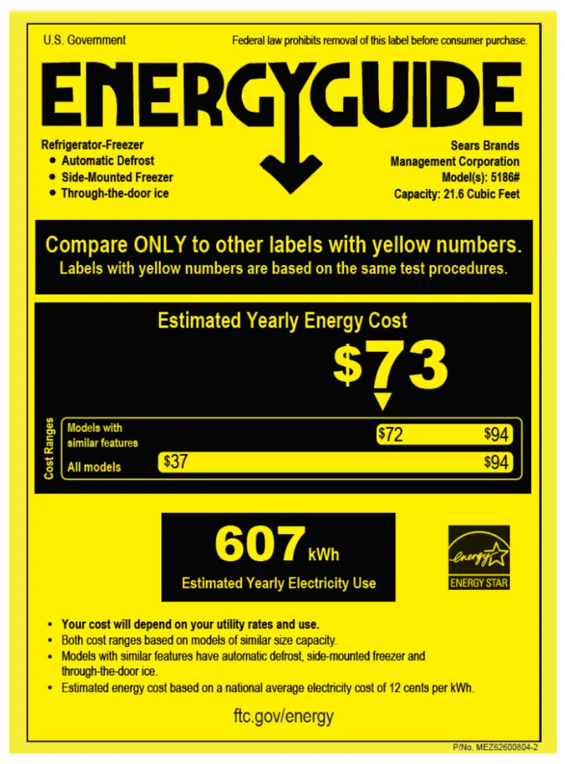 Page 1 of the manual Energy Label Kenmore 51867