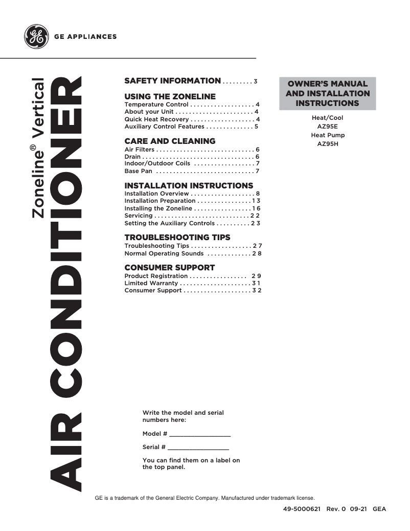 First page image of the manual for AZ95H09DAC