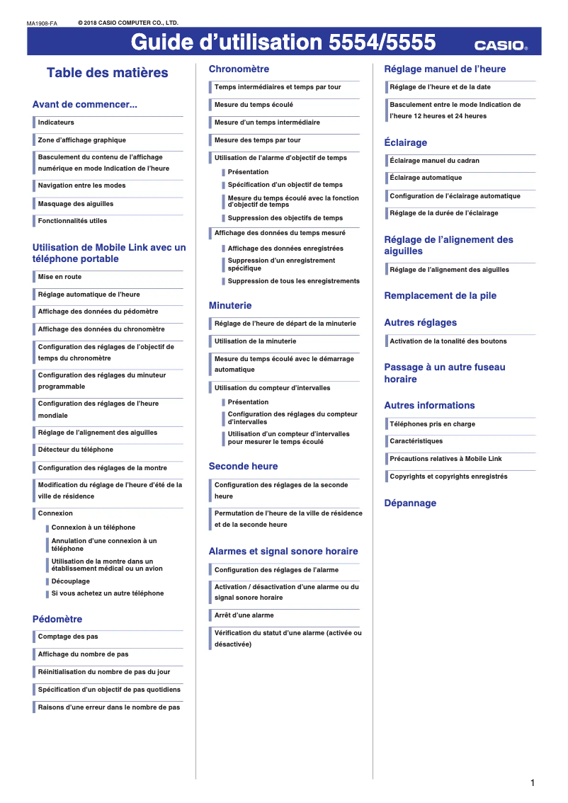 First page image of the manual for G-Shock GMA-B800