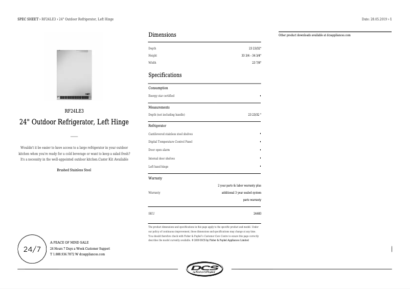 Page 1 of the manual Technical Sheet DCS RF24LE3