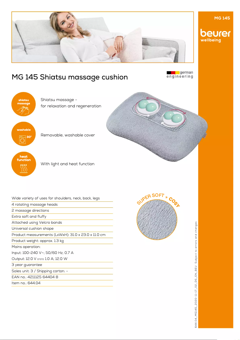 Page 1 of the manual Technical Sheet Beurer MG 145