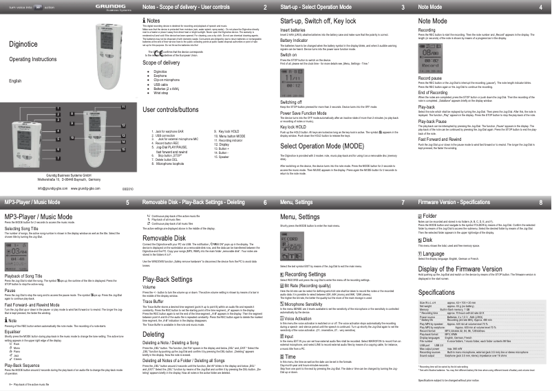 Page 1 of the manual User Manual Grundig Diginotice