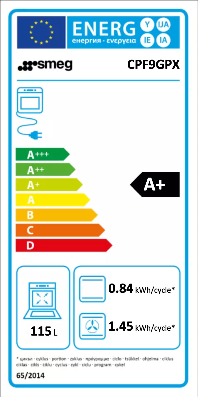 Page 1 of the manual Energy Label Smeg CPF9GPX