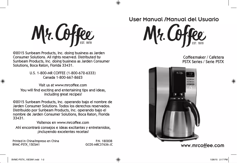 Page 1 of the manual User Manual Mr. Coffee Optimal Brew 10-Cup