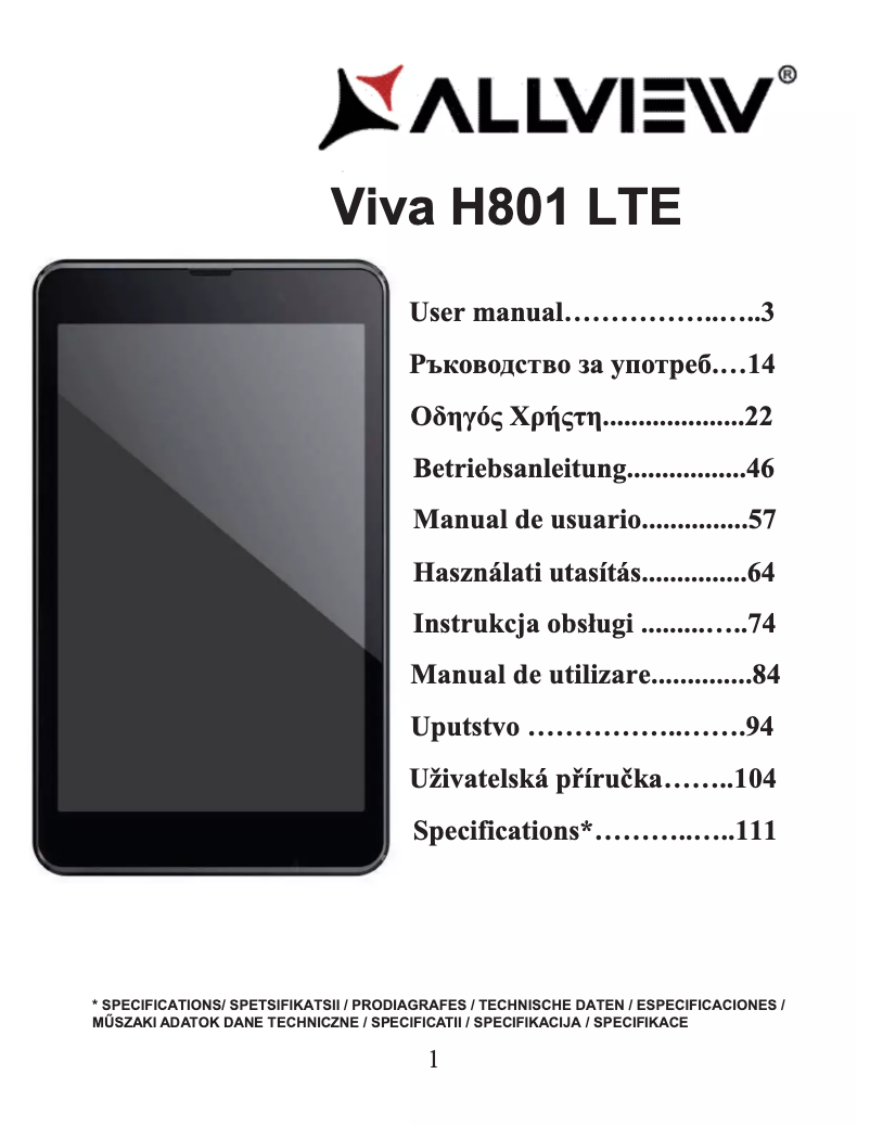First page image of the manual for Viva H801 LTE