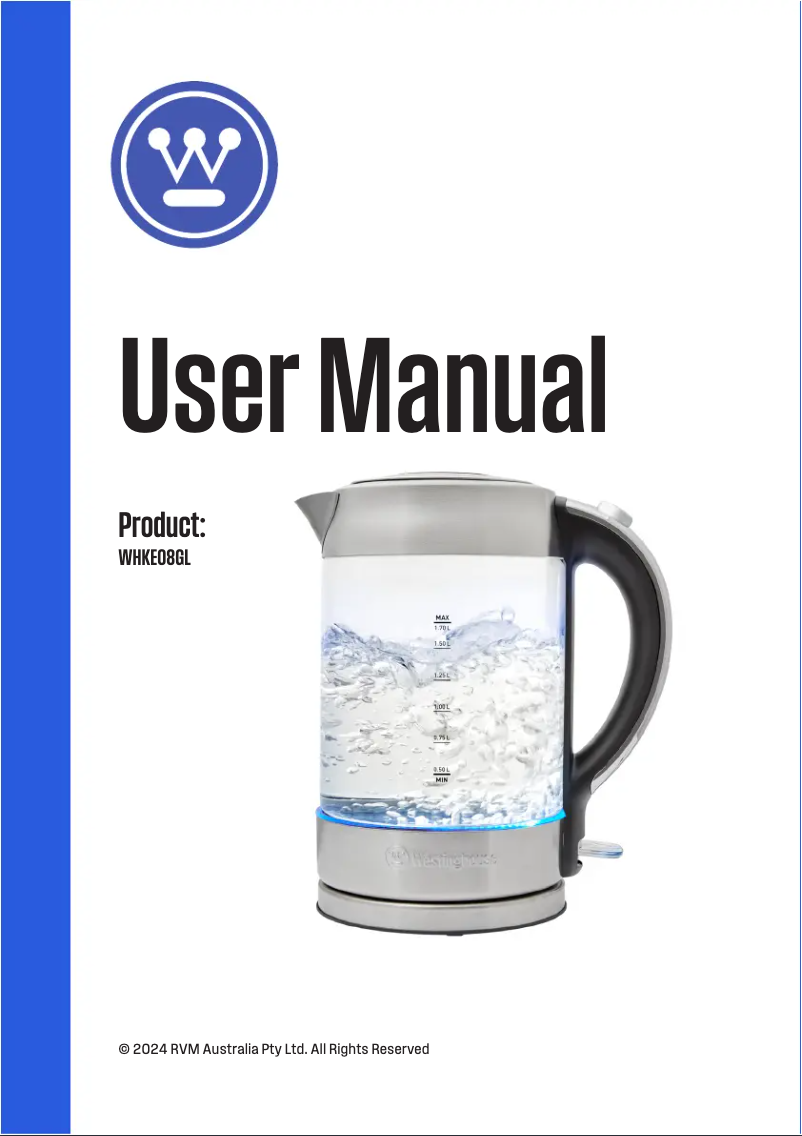 Page 1 of the manual User Manual Westinghouse WHKE08GL