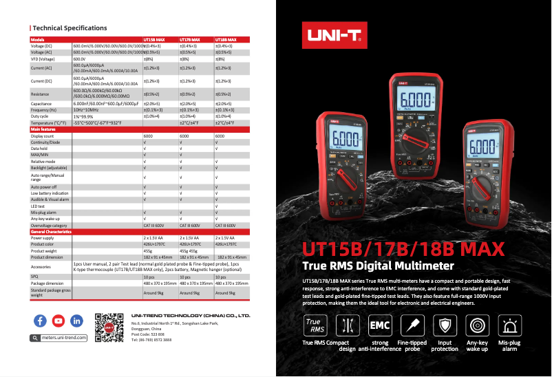 Page 1 of the manual Technical Sheet Uni-T UT18B MAX