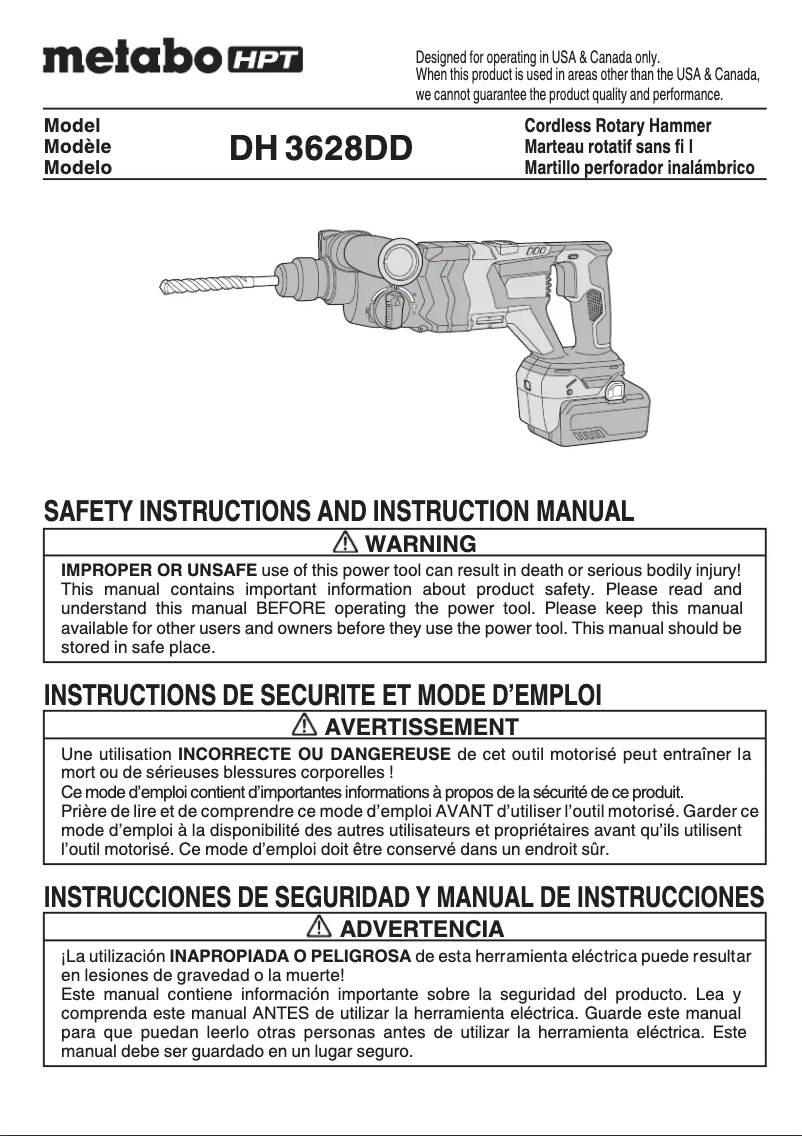 Page 1 of the manual User Manual Metabo DH 3628DD