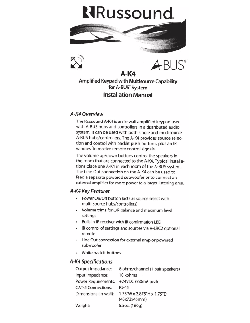 Page 1 of the manual User Manual Russound AK-4
