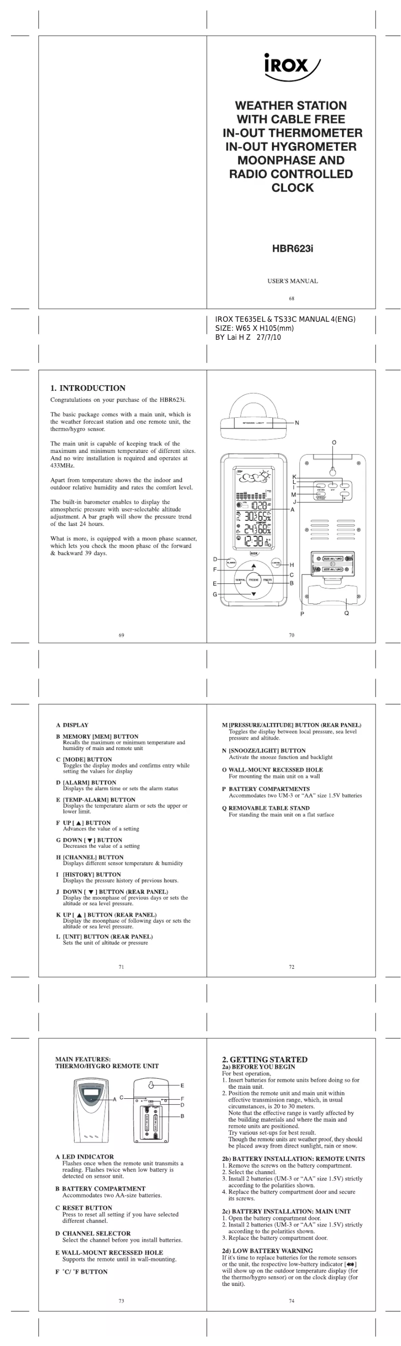 Page 1 of the manual User Manual Irox HBR623i-W