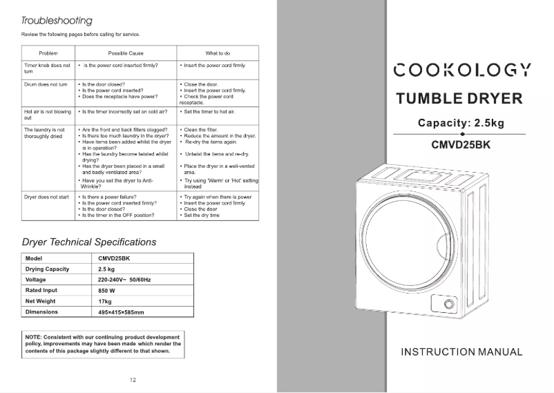 Page 1 of the manual User Manual Cookology CMVD25BK