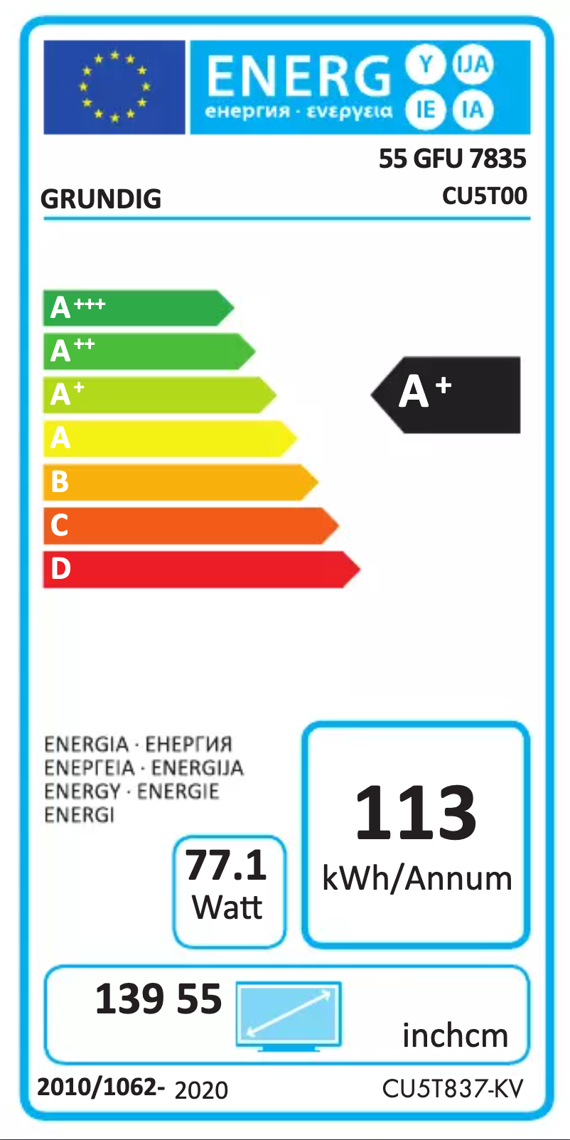 First page image of the manual for 55 GFU 7835