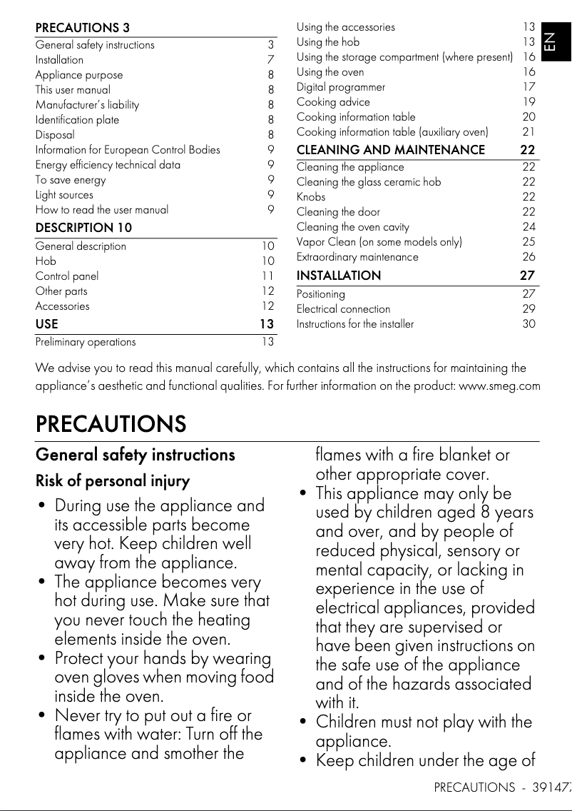 Page 1 of the manual User Manual Smeg C92IMX2