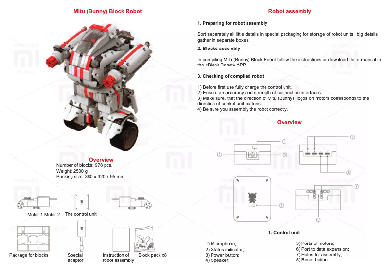 First page image of the manual for Mi Bunny MITU Toy Block Robot