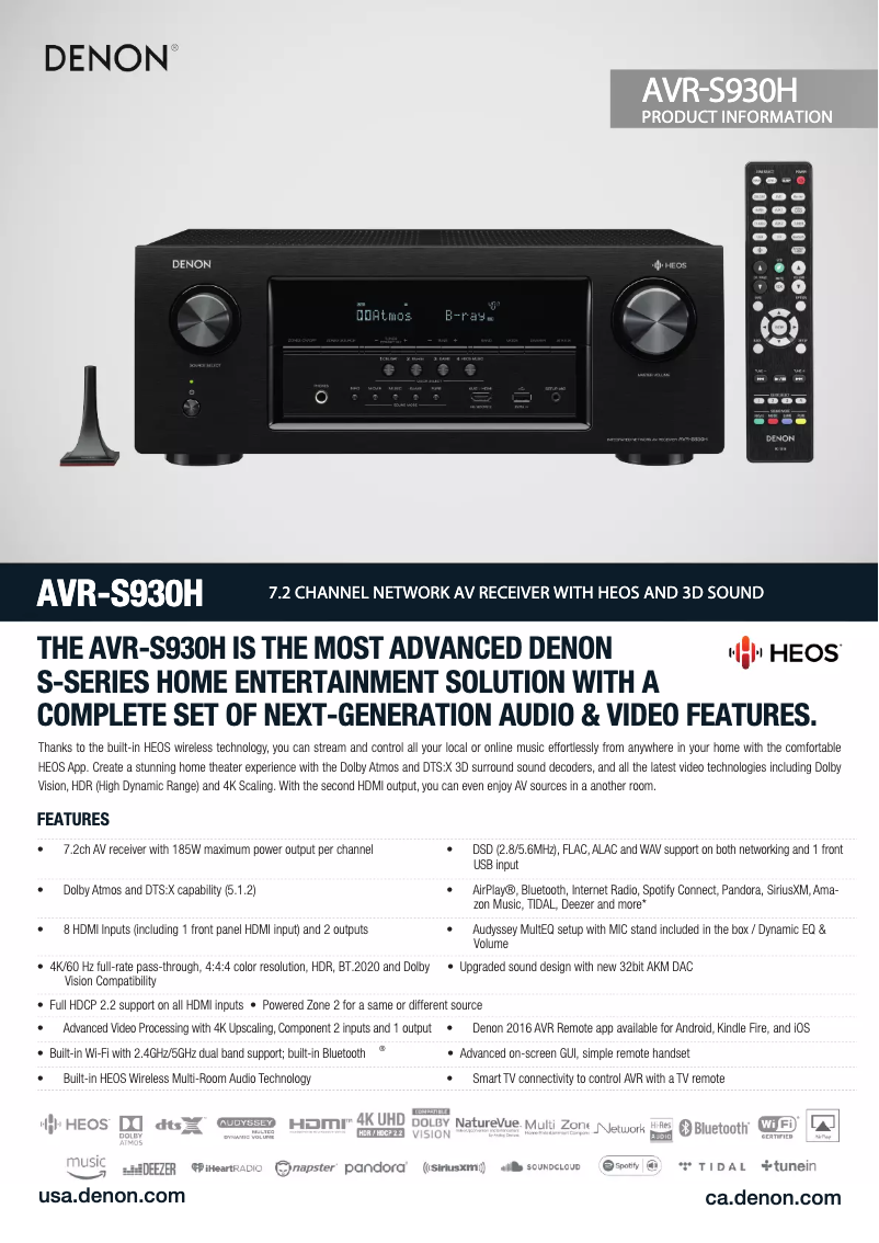 Page 1 of the manual Technical Sheet Denon AVR-S930H