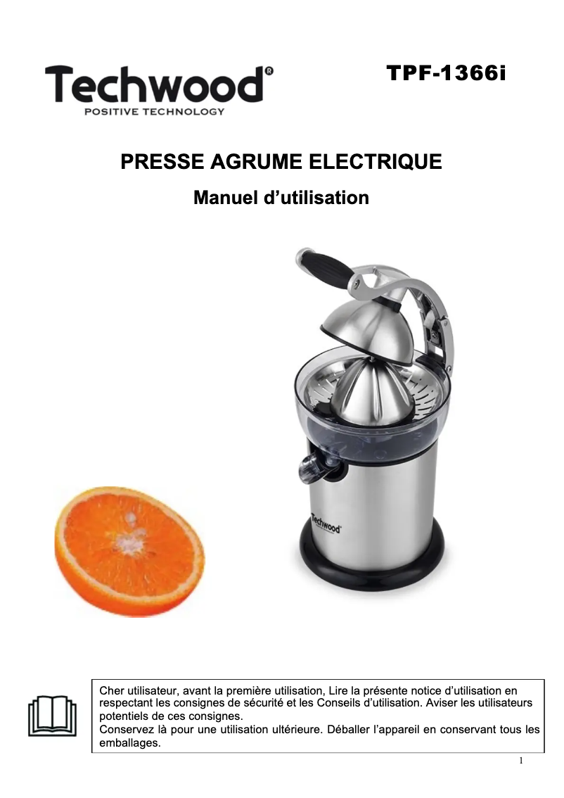 Page 1 of the manual User Manual Techwood TPF-20