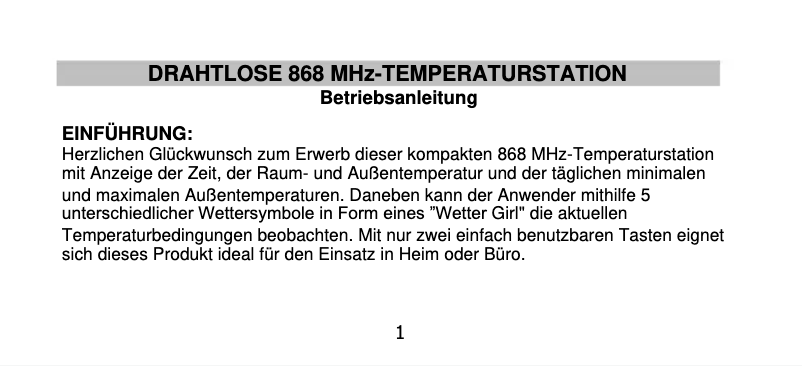 Page 1 of the manual User Manual Techno Line WS 9750
