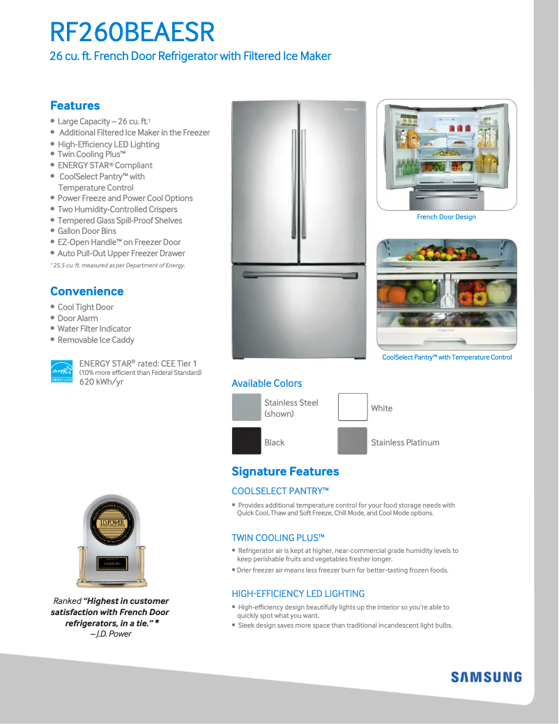 First page image of the manual for RF260BEAESR