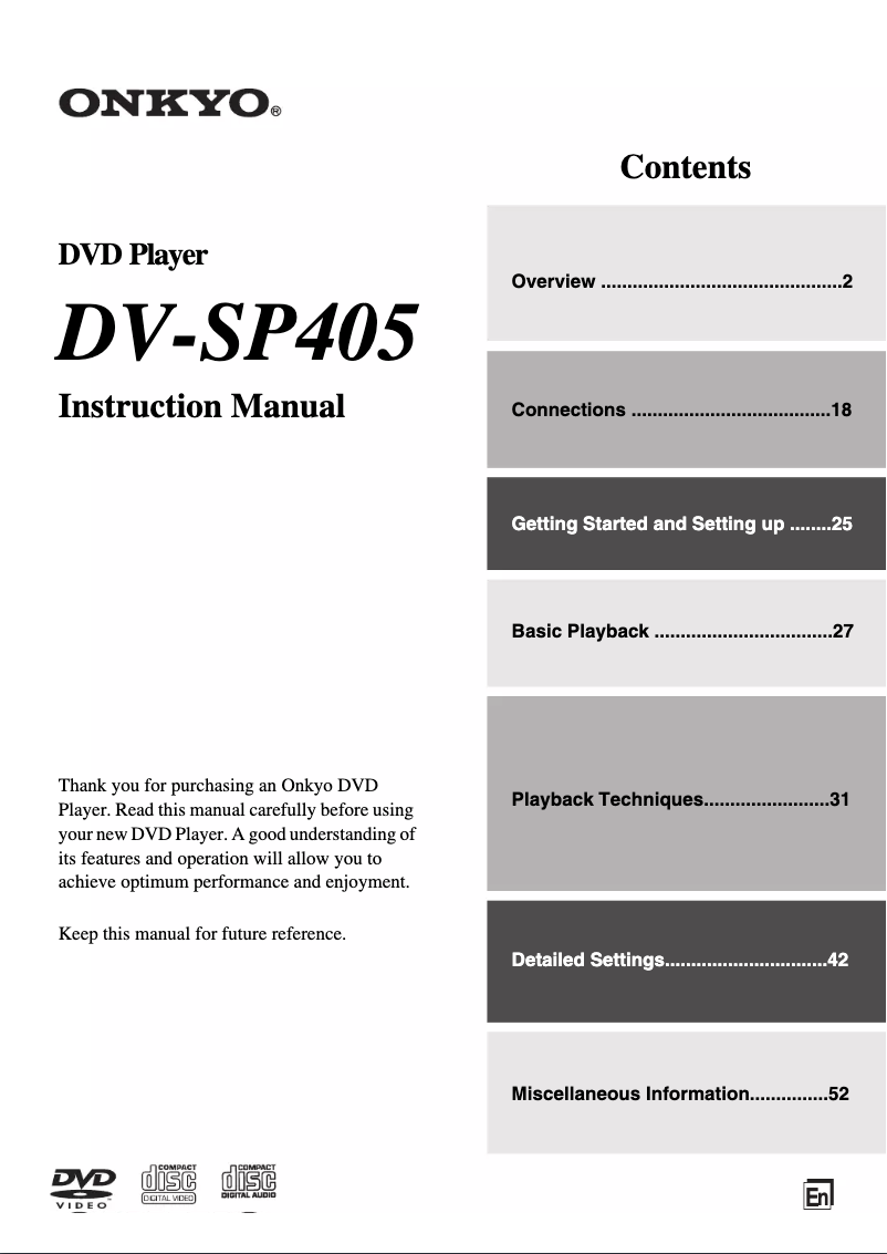 First page image of the manual for DV-SP405